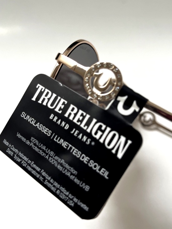 New TRUE RELIGION Round Rhinestone Sunglasses Metal Gold Black Lens main image 4